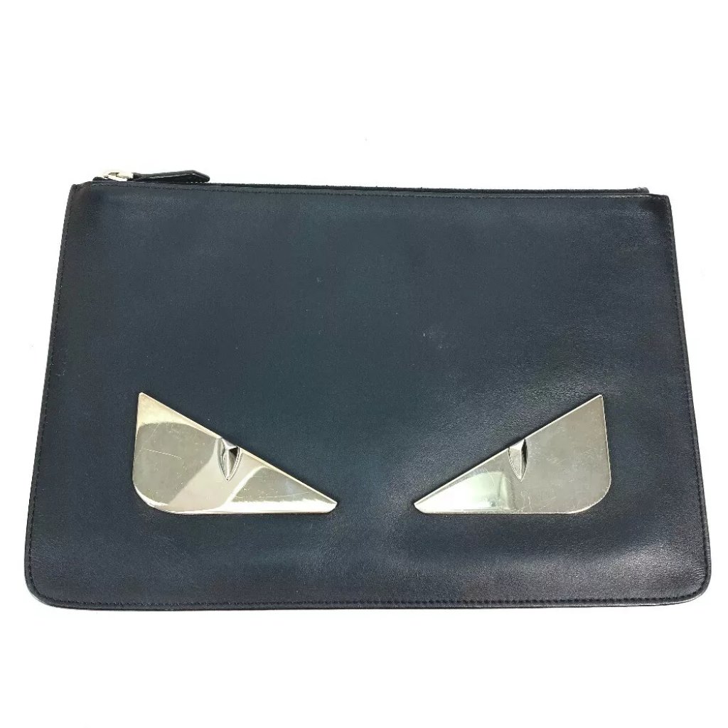 Fendi 7n0078 Monster Bugs Pouch Bag Clutch Bag Leather Black